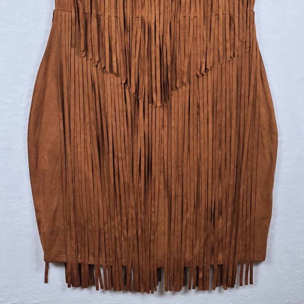 Idyllwind Garland Hippie Studded Fringe Faux Suede Sleeveless Mini Dress Sz.M - Picture 5 of 16